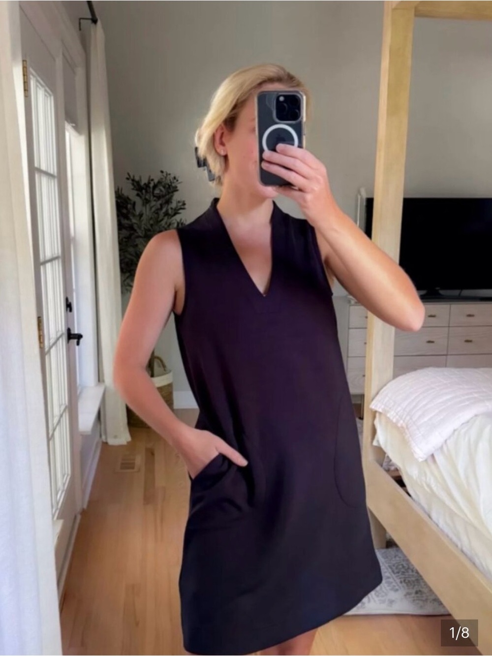 SPANX Sleeveless V-Neck Midi Dress in Black